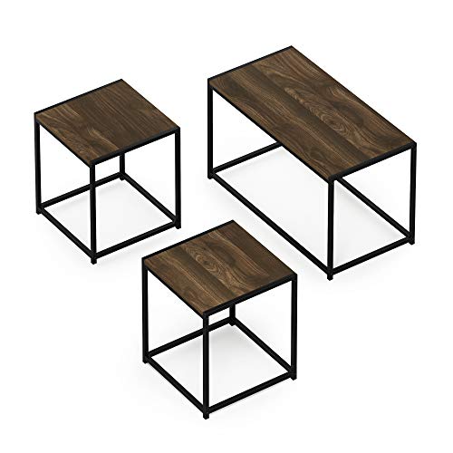 Furinno Camus Modern Living Room Coffee Table with 2 End Tables Set, Columbia Walnut - color: Columbia Walnut, size: 3-in-1 Set (1 Coffee + 2 End Tables)