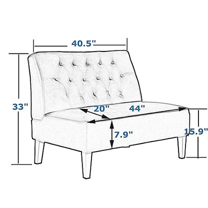 annjoe Button Tufted Loveseat Settee Upholstered Sofa Backrest Buckle Couch Banquette Bench for Dining Room Living Room Bedroom Funiture-Blue - color: Blue