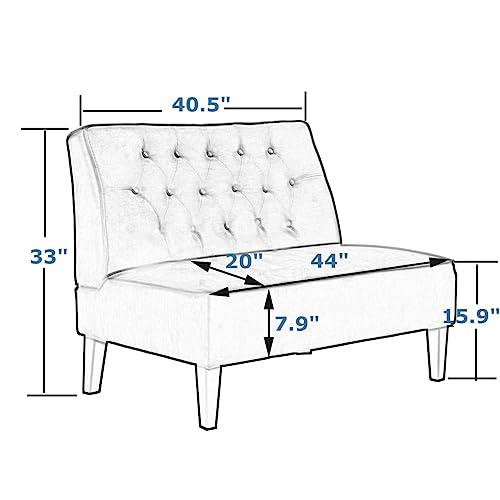 annjoe Button Tufted Loveseat Settee Upholstered Sofa Backrest Buckle Couch Banquette Bench for Dining Room Living Room Bedroom Funiture-Blue - color: Blue
