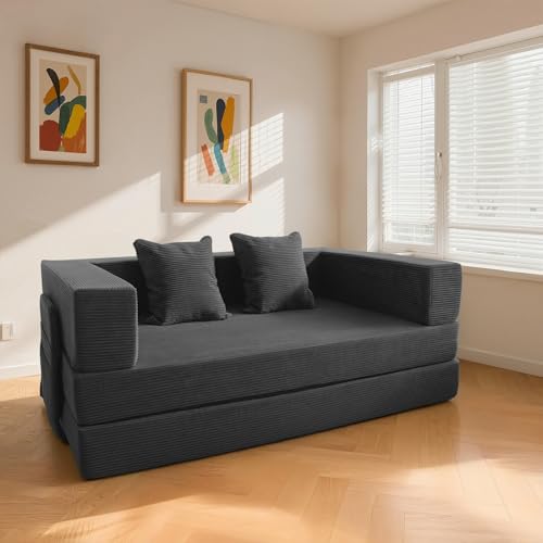 5-in-1 Futon Sofa Bed Queen Floor Convertible Couch Foldable Lounge Grey | Multi-Position Convertible Lounge Couch for Guest Room & Apartment, Removable Washable Cover, Space Saving - color: Grey