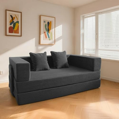 5-in-1 Futon Sofa Bed Queen Floor Convertible Couch Foldable Lounge Grey | Multi-Position Convertible Lounge Couch for Guest Room & Apartment, Removable Washable Cover, Space Saving - color: Grey