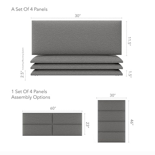 Vänt Wall Mounted Headboard Panels, Queen/Full, Boucle Grey - color: Boucle Grey, size: 30"