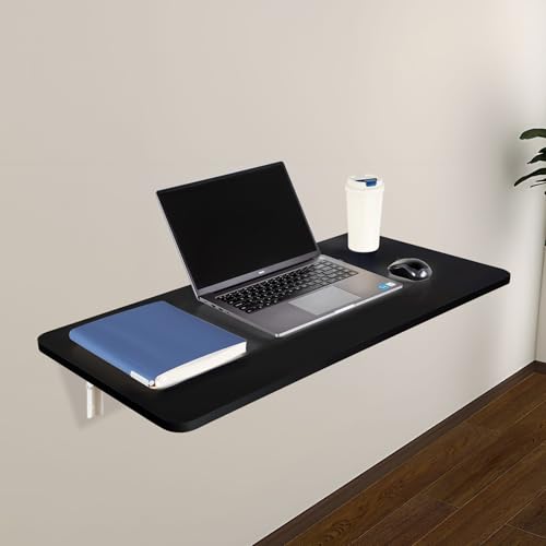 Neoaider Upgrade Wall Mounted Folding Table 31.5”L x 15.7”W, Black | Laundry Folding Table with Heavy Duty Metal Collapsible Shelf Brackets, Wall Mounted Desk Fold Down for Small Spaces - color: Black, size: 31.5" x 15.7"