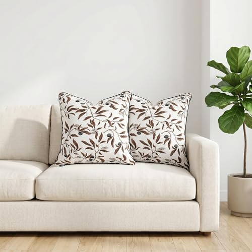 Whtie Vintage Floral Pillow Covers 18x18 Inch Set of 2, Cotton Plant Throw Pillow Decorative Cover Square Farmhouse Decorative Pillow Cover for Couch Living Room Bedroom - color: White, size: 18" x 18" (Pack of 2)