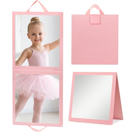 Portable Foldable Hanging Dance Mirror, Travel Acrylic Full Length, Pink | Fabuday Folding Body Mirror for Dress Camping Dance Competition Gifts for Kids Girls Compact Full Mirror - color: Pink