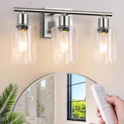 Battery Operated Wall Sconce, 3-Light Dimmable Rechargeable Vanity Light Fixture with Remote & Bulbs, 3-Light Silver Wireless Indoor Non-Hardwired Wall Lamp for Bedroom, Living Room, Cabinet, Porch - color: Silver