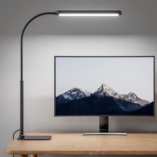 SUPERDANNY Eye-Caring LED Desk Lamp Work Lamp Office Lamp with Base | Black, Touch Control, 360° Flexible Gooseneck, 3 Modes Smooth Dimming, Memory Function, Adapter, Metal, for Home Office Dorm - color: Black, size: Base Stand