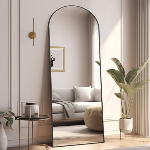 MELOMOIR 56"x18" Standing Mirror Full Length, Arched Floor Mirror, Black | HD Shatterproof Tempered Glass, Aluminum Alloy Frame, Arched-Top, Freestanding Leaning Wall Mounted, Bedroom Living Room - color: Black, size: 56"L x 18"W