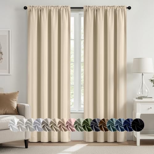 MIULEE Cream Beige Blackout Curtain for Bedroom Living Room 40"x72" 2 Panel | Thermal Insulated, Room Darkening Drapes, Rod Pocket, Noise Reduction, Light Blocking, Solid Window Treatments - color: Cream Beige, size: 40"W x 72"L (Pack of 2)