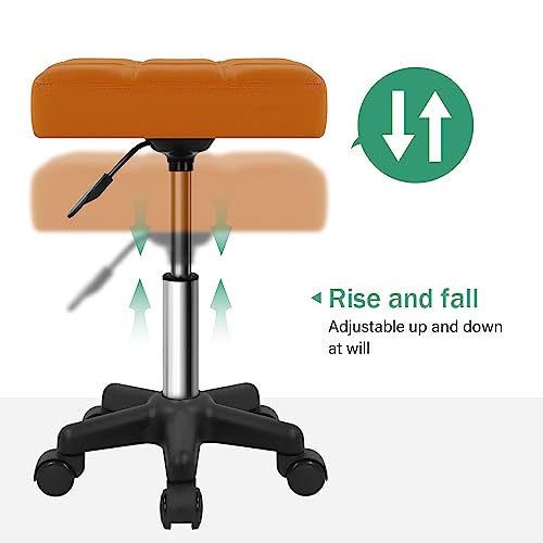 FURWOO Square Swivel Rolling Stool with Wheels PU Leather Height Adjustable Chair for Spa Salon Massage Pale Brown - color: Pale Brown