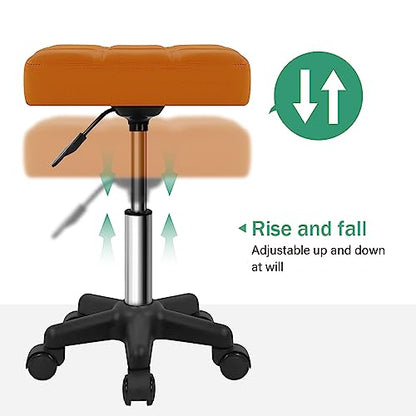 FURWOO Square Swivel Rolling Stool with Wheels PU Leather Height Adjustable Chair for Spa Salon Massage Pale Brown - color: Pale Brown