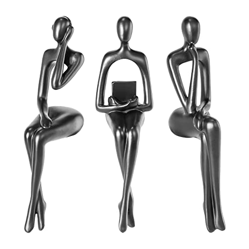 BMLCGJ Thinker Statue Gold Decor Abstract Art Sculpture, Golden Resin Collectible Figurines for Home Living Room Office Shelf Decoration,Great Gifts Ideas (Sitting Posture-Black) - color: Sitting Posture--black