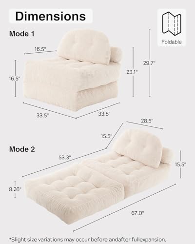 Folding Sofa Bed with Pillow Convertible Sleeper Chair Boneless Foldable Couch Comfy Floor Sofa Lounge Couch Bed for Living Room, Bedroom, Apartment, Beige - color: Beige