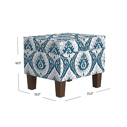 HomePop 22" Modern Rectangular Storage Ottoman - Blue Ikat Medallion Print - color: Blue Ikat Medallion Print
