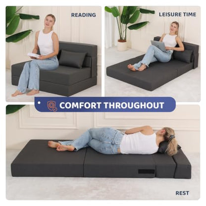 Fvkind Foldable Mattress Chair, Convertible Design, Standard Size, Gray | High-Density Foam - Floor Mattress Function - Living Room & Bedroom - Adults & Family Use - Reading & Lounging - color: Dark Grey, size: Standard