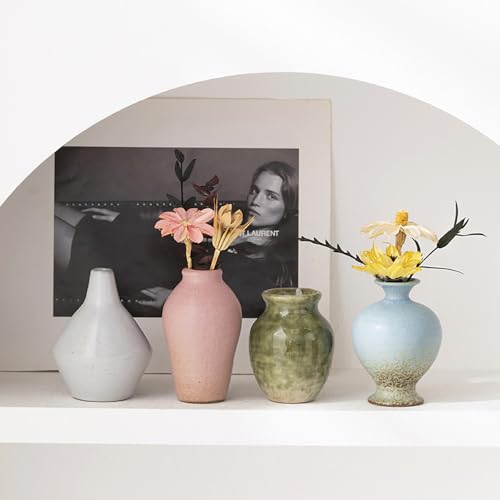 Ceramic Bud Vase Set of 5, Gradient Glaze Mini Small Vases | Ideal for living room, dining table, office desk, bedroom, fireplace mantle decor, or housewarming gift.