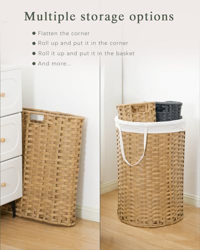 SETVSON Large Laundry Hamper Laundry Basket Round 34.3 Gal PE, Natural | 130L Jumbo Family PE Rattan Hamper, Removable Washable Liner Bag with Handles, 2 Mesh Wash Bags, Steel Frame, Foldable - color: Natural, size: 130 L