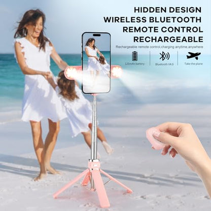 Mini Phone Tripod Stand,MQOUNY 38" Phone Tripod &Selfie Stick with Wireless Rechargeable Remote & Removable Light, Extendable Tripod Stand 360 Rotation Compatible with Phone&Android (MEI-Pink) - color: MEI-Pink