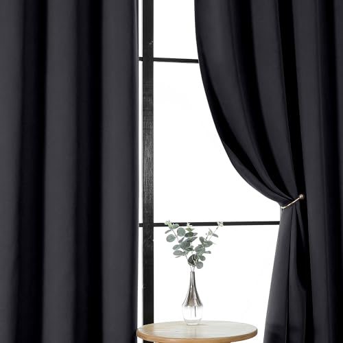 Gwine Black Short Curtains 36 Inches Long, Small Half Window Kitchen Curtains Over Sink, Solid Blackout Curtain for Bathroom Basement Cabinet RV, 2 Panels, Each 40Wx36L - color: Black, size: 40"W x 36"L (Pack of 2)