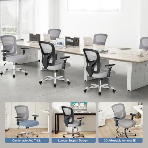 DUMOS Big and Tall Office Desk Chair, 500lbs Heavy Duty Mesh Chair | Ergonomic 4D Armrest, Comfortable Lumbar Support, Wide Seat, 360° Swivel Rolling Wheels, Adult, Grey - color: Light Grey