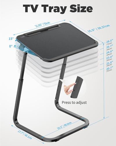 SAIJI Heavy Duty TV Trays Upgraded TV Tables for Eating on Couch | Angle & Height Adjustable Living Room Dinner Table, Laptop Desk for Sofa/Bedside/ Recliner, with Cup Holder and Tablet Slot - color: Black