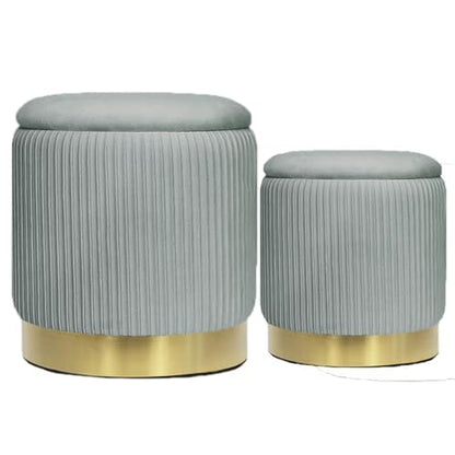 Round Ottoman with Storage Set of 2 Light Grey Velvet Vanity Stool | Upholstered,Small Ottoman Coffee Table, Removable Lid,Foot Stool for Living Room,Bedroom,Assembly Free,Gold and Light Grey - color: Light Grey