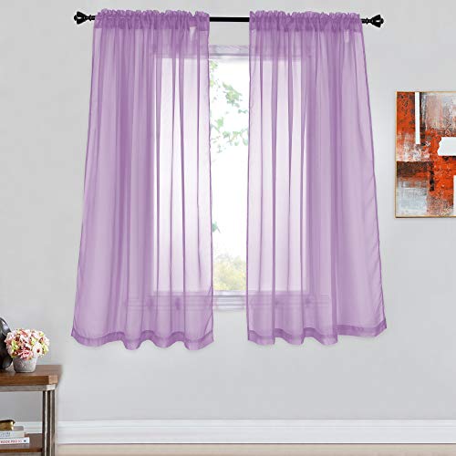 2 Panels Solid Color Lilac Purple Sheer Curtains Elegant Rod Pocket Window Voile Panels Drapes for Bedroom Living Room (52X63 Inches) - color: Lilac Purple, size: 52"W x 63"L (Pack of 2)