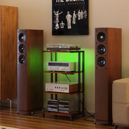 X-cosrack 16.5" Small 4-Tier AV Media Stand with Power Strips,Narrow Version Wooden Corner TV Stand Shelf with LED Lights,Stereo Cabinet Audio Rack Stand Tower for Small Media Players and Boxes - style: Outlet and Light