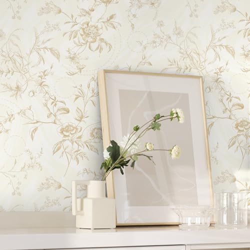 59"x17.3" Peel and Stick Wallpaper Contact Paper Boho Beige Wallpaper Brown Floral Removable Wall Paper Flower Self Adhesive Modern for Cabinets and Drawers Bedroom Papel Tapiz para Pared - color: Beige Flower, size: 17.3" x 59"