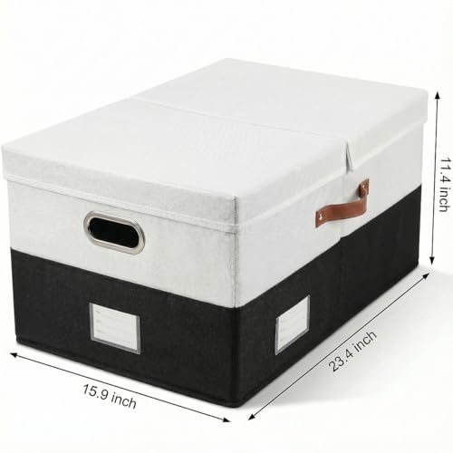 Storage Bins with Lids [3-Pack] Linen Fabric Foldable Storage Boxes Organizer Containers Baskets Cube with Cover for Bedroom Closet Office Grey&Black (23.4X15.9X11.4) - color: Black & White, size: XL(3-Pack)