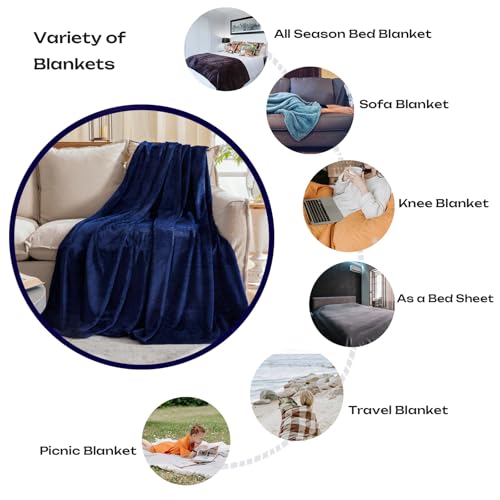 Fleece Plush Throw Blanket Navy Blue(50 by 60 Inches),Super Soft Fuzzy Cozy Flannel Blanket for Couch Sofa.Microfiber Blanket Lightweight (Pack of 3) - color: Navy Blue, size: Throw(50"×60") (Pack of 3)