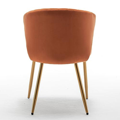 GDFStudio 30.71" Modern Velvet Accent Chair, Comfy Lounge Chair, Upholstered Side Chair with Channel Tufted Back, Gold Metal Legs, Armless Reading Chair for Living Room Bedroom Small Spaces, Orange - color: Orange + Polyester