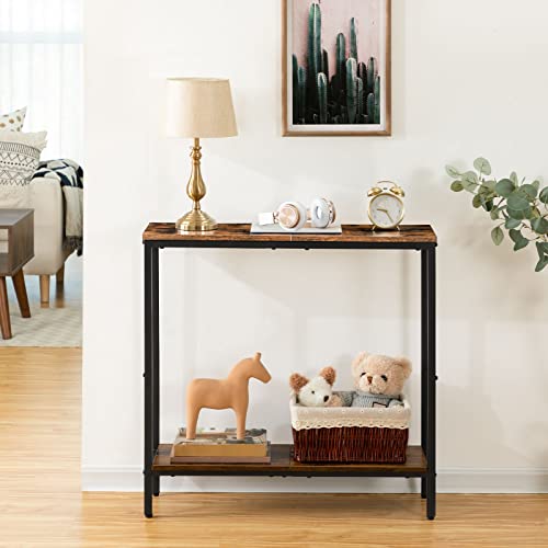 HOOBRO 29.5" L Narrow Console Table, 8.7" D Small Entryway Table | Sofa Table Behind Couch with 2-Tier Storage Display Shelves for Hallway, Foyer, Living Room, Bedroom - color: Rustic Brown and Black