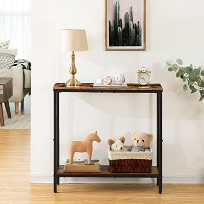 HOOBRO 29.5" L Narrow Console Table, 8.7" D Small Entryway Table | Sofa Table Behind Couch with 2-Tier Storage Display Shelves for Hallway, Foyer, Living Room, Bedroom - color: Rustic Brown and Black