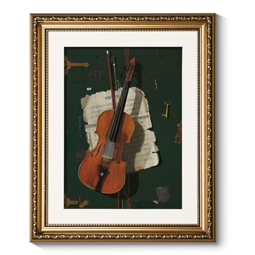 ARPEOTCY Gold Framed Music Wall Art, Music Room Bedroom The Old Violin Pictures Wall Decor, Farmhouse Retro Decor, Canvas Prints, Antique Picture Frame Vintage Classical Paintings,13x16 Inch - color: The Old Violin, size: 16"L x 13"W