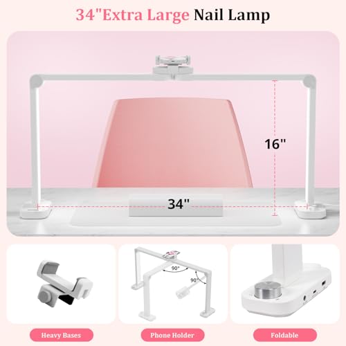 iVict Nail Desk Lamp, 34" Nails Tech Light with Phone Stand, 0-100% Adjustable Brightness, 3000K-6000K Color Temperature Led Desk lamp for Nail, Tattoos, Eyebrows, Beauty - color: White