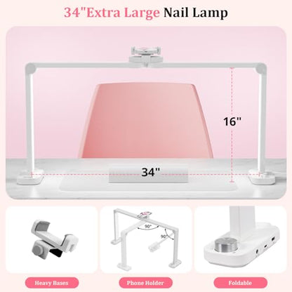 iVict Nail Desk Lamp, 34" Nails Tech Light with Phone Stand, 0-100% Adjustable Brightness, 3000K-6000K Color Temperature Led Desk lamp for Nail, Tattoos, Eyebrows, Beauty - color: White