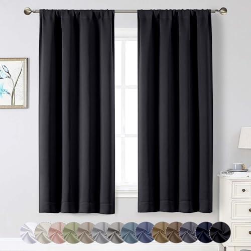 Black Blackout Curtains for Bedroom Living Room 63 Inch Length 2 Panels Set, Soft Solid Room Darkening Thermal Insulated Window Treatments, Rod Pocket Dining Room Curtains, Black, 40"Wx63"L - color: Black, size: 40"W x 63"L (Pack of 2)