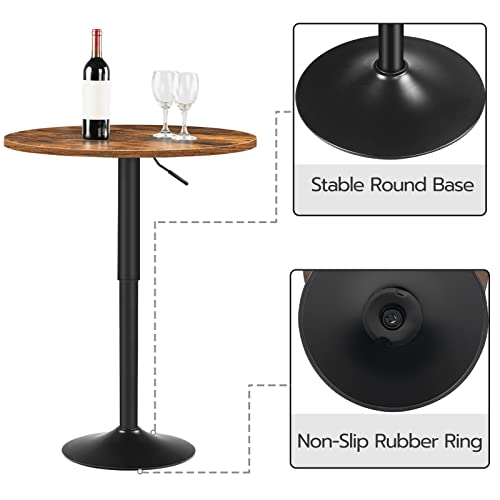 HOOBRO Bar Table, Height-Adjustable Round Pub Table 27-35.4 Inches with Sturdy Base, Modern Style, Easy to Assemble, Suitable for Small Space, Rustic and Black BF58BT01G1 - color: Rustic Brown