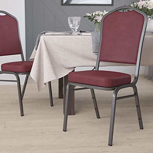 Flash Furniture Hercules Vinyl Crown Back Stackable Banquet Chair, Burgundy | Silver Vein Frame, Vinyl Upholstery - color: Burgundy Vinyl/Silver Vein Frame, size: Set of 1