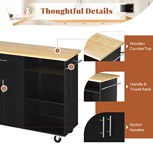 Kitchen Island Cart on Wheels with Storage Cabinet & Drawer, 42" Multifunction Kitchen Cart Cabinet with Shelves, Cart Handle for Towel Rack or Free Mobility,Black - size: 42-IN