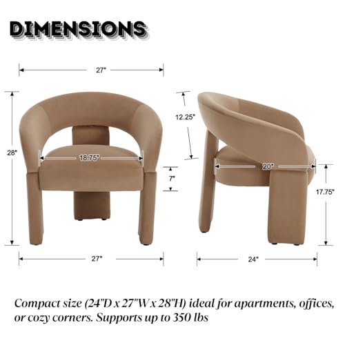 LukeAlon Mid Century Modern Velvet Accent Chair – Round Barrel Back Armchair, Comfy Upholstered Lounge Chair for Living Room, Bedroom, Office, Waiting Rooms, Khaki