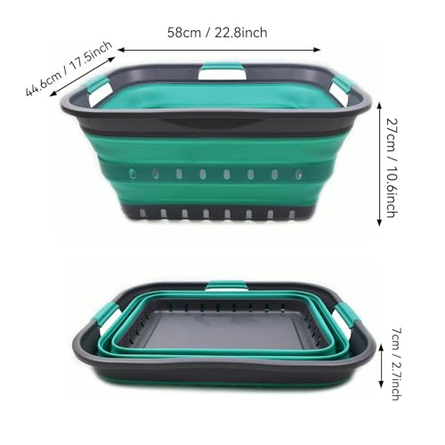 SAMMART 42L (11 gallon) Collapsible Plastic Laundry Basket - Foldable Pop Up Storage Container/Organizer - Space Saving Hamper/Basket (1, Grey/Turquoise Blue) - color: Grey/Turquoise Blue