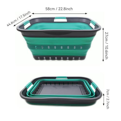 SAMMART 42L (11 gallon) Collapsible Plastic Laundry Basket - Foldable Pop Up Storage Container/Organizer - Space Saving Hamper/Basket (1, Grey/Turquoise Blue) - color: Grey/Turquoise Blue