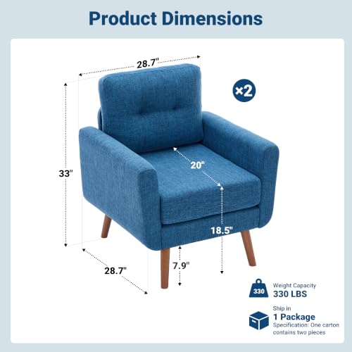 Tbfit Linen Fabric Single Sofa, Accent Chair, Mid Century Modern Armchair for Living Room, Bedroom Button Tufted Upholstered Comfy Reading Sofas, Blue - color: Blue, size: Single*2
