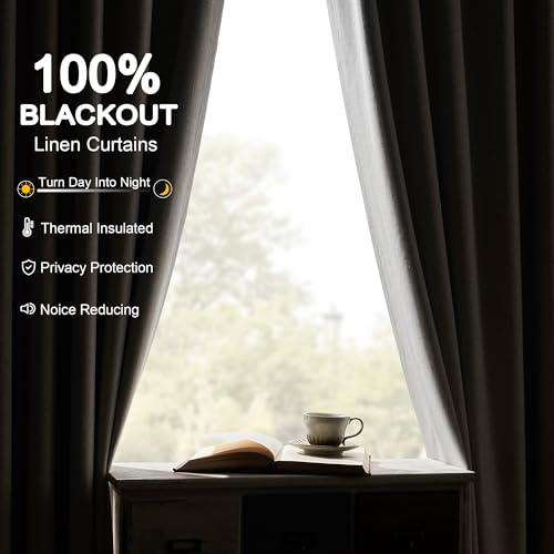 Blackout Curtains 24 Inch Long for Bedroom, Oatmeal 2 Panels Set | Room Darkening, Thermal Insulated, Noise Reducing, Suitable for Living Room, Kitchen, Linen Textured, Back Tab Rod Pocket - color: Oatmeal, size: 52"W x 24"L (Pack of 2)