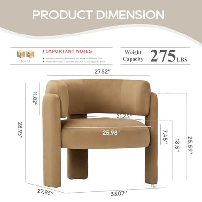 COLAMY Modern Velvet Accent Chairs Set of 2, Upholstered Barrel Chairs, Comfy Side Arm Chairs with 3 Legs for Living Room, Bedroom, Reading, Khaki - color: New-khaki, size: Set of 2