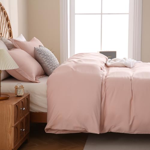 JSD Dusty Pink Duvet Cover Set King Size | 3 Piece Soft Microfiber Duvet Cover with Pillow Shams Zipper Closure, Comforter Not Included, Oeko-Tex Certified - color: Dusty Pink, size: King
