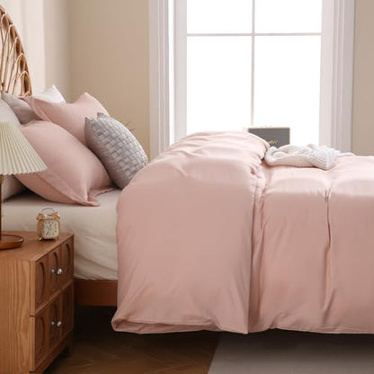 JSD Dusty Pink Duvet Cover Set King Size | 3 Piece Soft Microfiber Duvet Cover with Pillow Shams Zipper Closure, Comforter Not Included, Oeko-Tex Certified - color: Dusty Pink, size: King