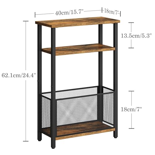 MMEOLUOOK Narrow Side Table with Storage Basket Skinny End Tables for Smalls Spaces 3 Tier Sofa Table Small Nightstand Slim Bedside Table for Living Room Bedroom Rustic Brown MLBZ22RB - color: Rustic Brown